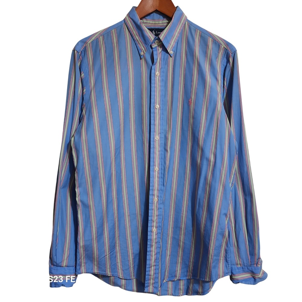Polo Ralph Lauren Custom Fit Striped Button Down Shirt Men Sz M Blue Pink Yellow